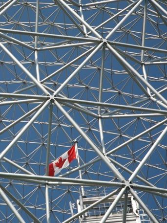Biosphere in Montreal with Canadian flag
