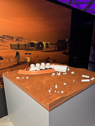 Mars model of Martian surface with habitats at Space Hub Bremen