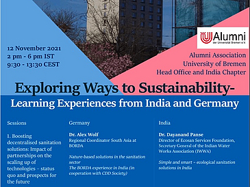 Flyer der Konferenz mit dem Titel "Exploring Ways to Sustainability - Learning Experiences from India and Germany"