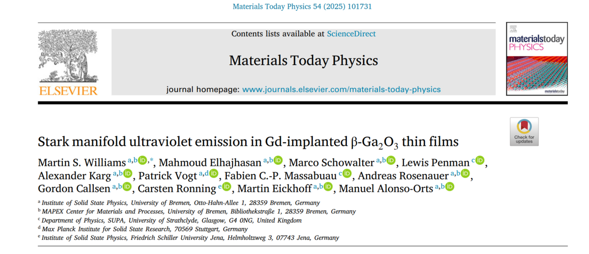 Publication in Materials Today Physics
