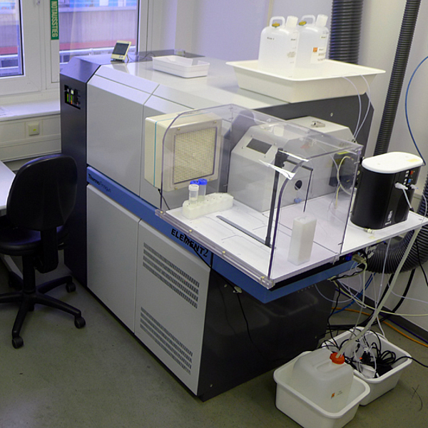 An Element2 inductively coupled plasma mass spectrometer in the laboratory.