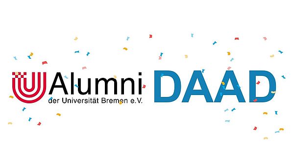 Logo vom Alumni-Verein und dem DAAD mit Konfetti