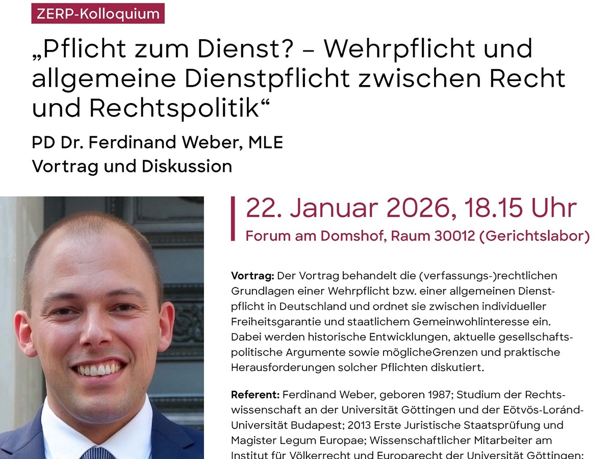 ZERP-Kolloquium am 22. Januar 2026, 18:15 Uhr ZERP-Kolloquium Weber