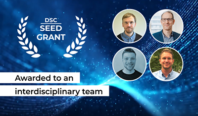 DSC Seed Grant logo, photo of the team members