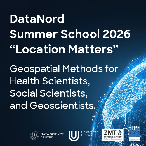 Titel Data Nord Summer School 2026, Planet Erde im Hintergrund