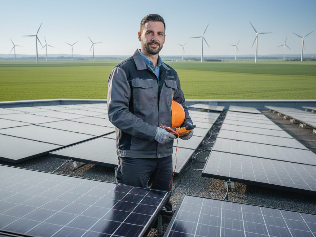 Nachhaltigkeit & Technik Ingenieur mit Solaranlage